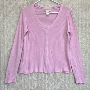 Tommy Bahama Silk Ribbed Pink Button Up Cardigan Sweater Sz M Lightweight